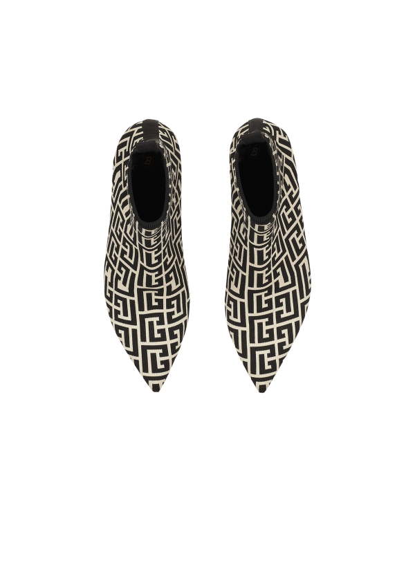 Balmain Paris Bottines Skye En Maille Stretch à Monogramme Noir - Femme