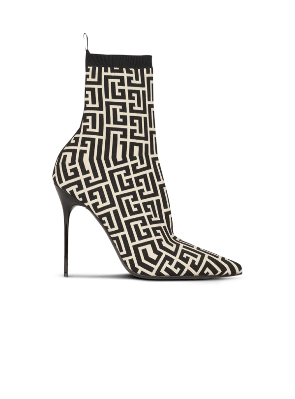 balmain paris Bottines Skye en maille stretch à monogramme noir - Femme