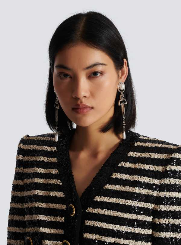 Balmain Paris Boucles D’oreilles Pendantes Art Déco Argent - Femme