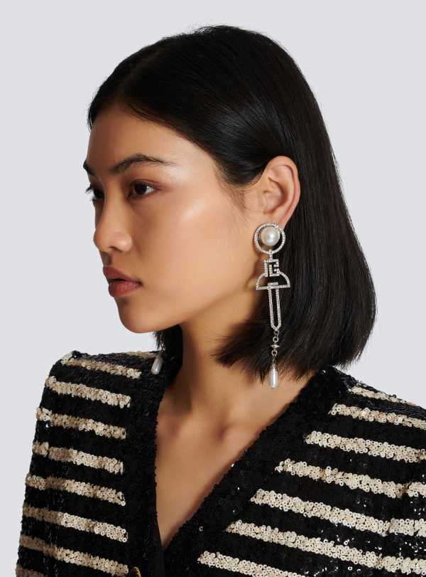 Balmain Paris Boucles D’oreilles Pendantes Art Déco Argent - Femme