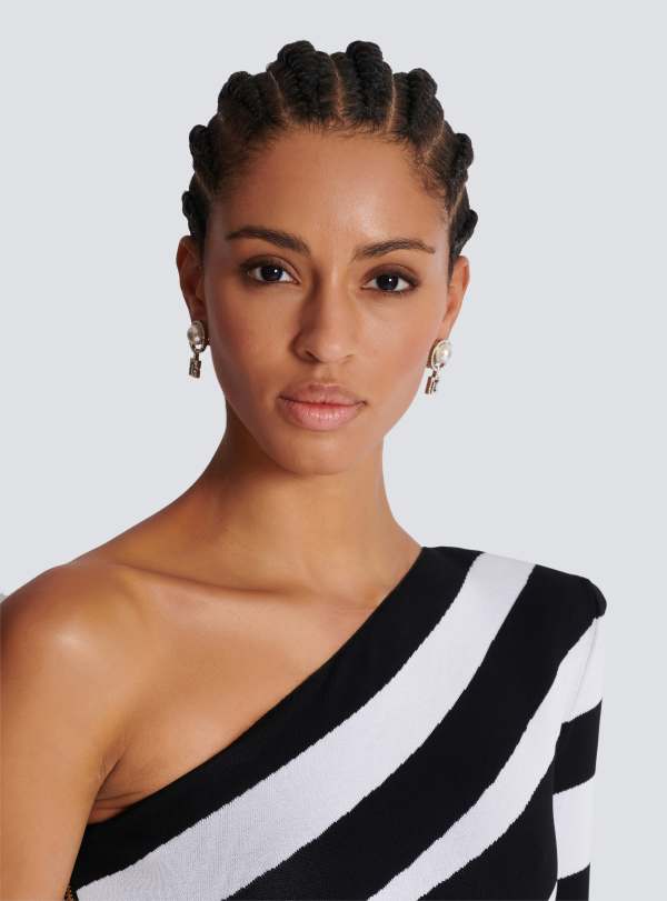 Balmain Paris Boucles D’oreilles Perles Avec Strass Art Déco Argent - Femme