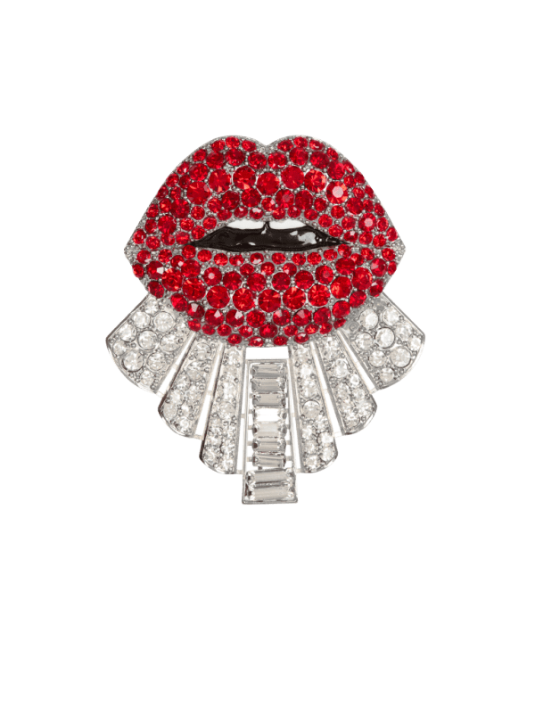 balmain paris Broche Kiss en laiton et cristaux rouge - Homme