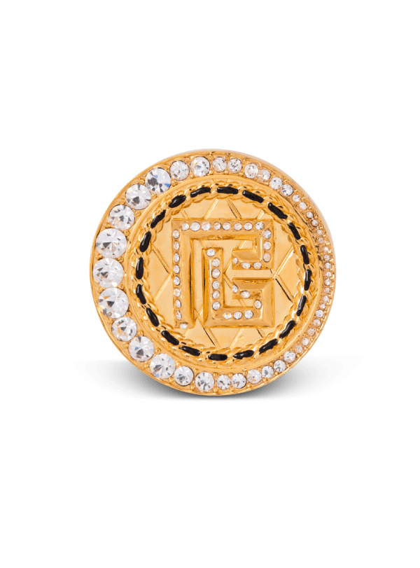 balmain paris Broche PB en laiton et strass or - Femme