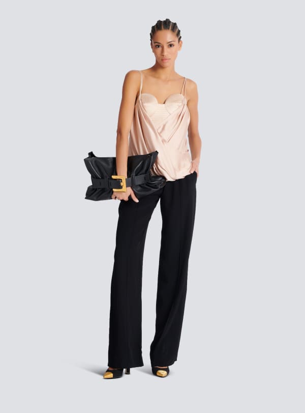 Balmain Paris Bustier à Fines Bretelles En Satin Beige - Femme