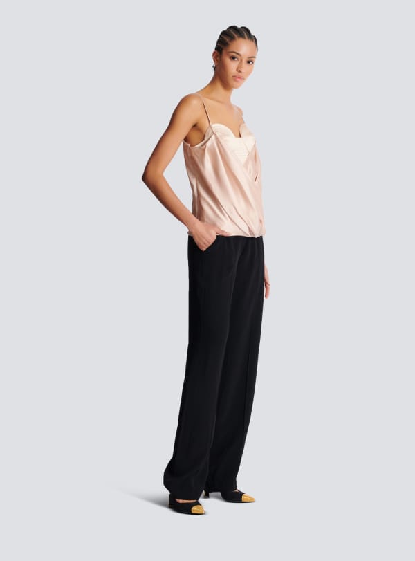 Balmain Paris Bustier à Fines Bretelles En Satin Beige - Femme
