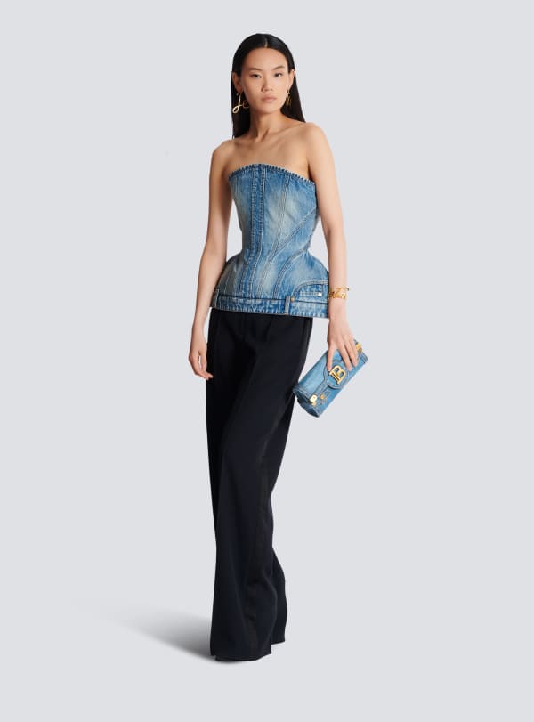 Balmain Paris Bustier Structuré En Denim Bleu - Femme