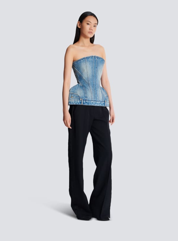 Balmain Paris Bustier Structuré En Denim Bleu - Femme