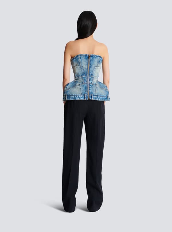 Balmain Paris Bustier Structuré En Denim Bleu - Femme
