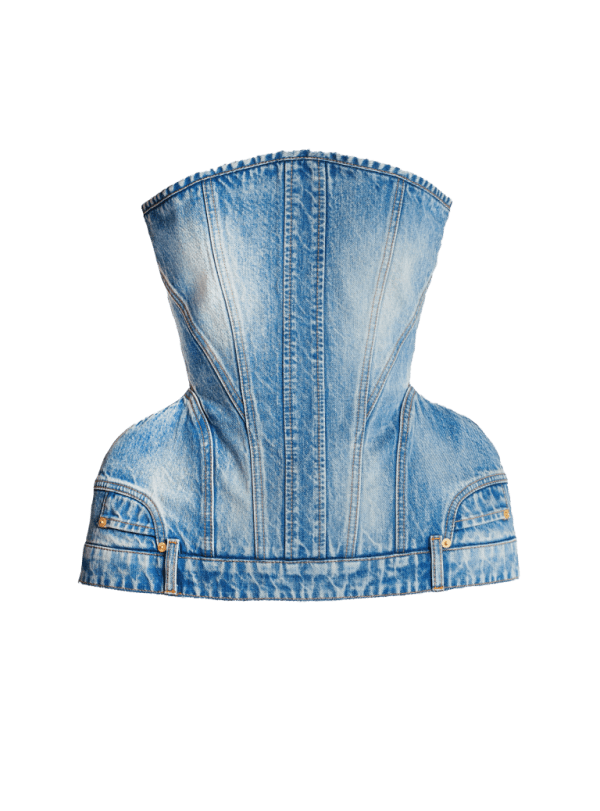 balmain paris Bustier structuré en denim bleu - Femme