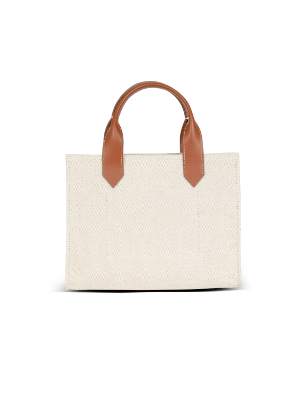 Balmain Paris Cabas B-Army Petit Modèle En Toile Et Cuir Beige - Femme