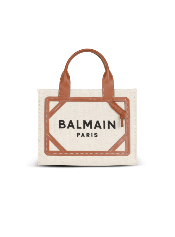 balmain paris Cabas B-Army petit modèle en toile et cuir beige - Femme