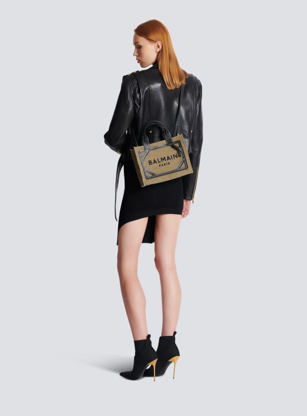 Balmain Paris Cabas B-Army Petit Modèle En Toile Et Cuir Kaki - Femme