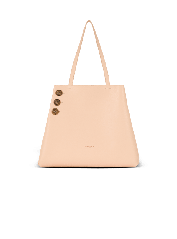 Balmain Paris Cabas Emblème En Cuir De Veau Grainé Beige - Femme