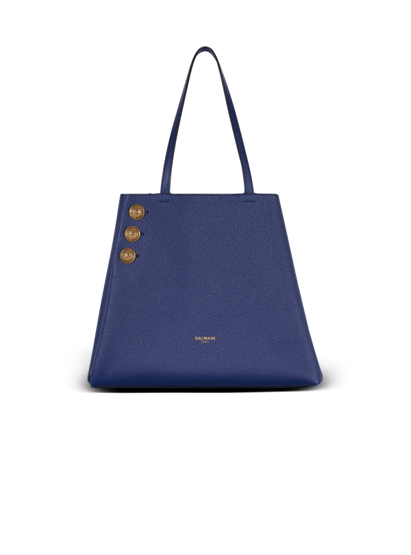 Balmain Paris Cabas Emblème En Cuir De Veau Grainé Bleu Marine - Femme