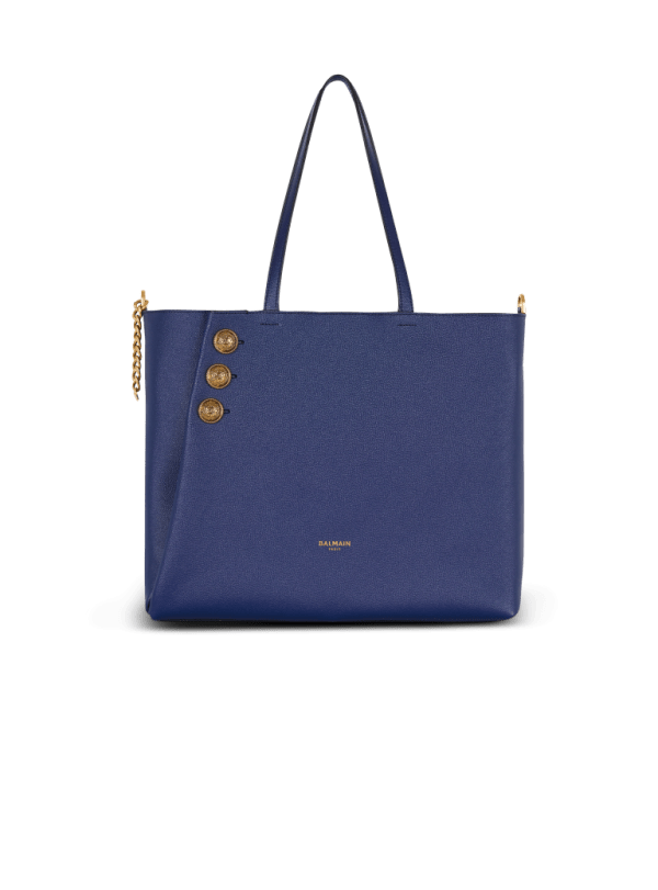 balmain paris Cabas Emblème en cuir de veau grainé bleu marine - Femme