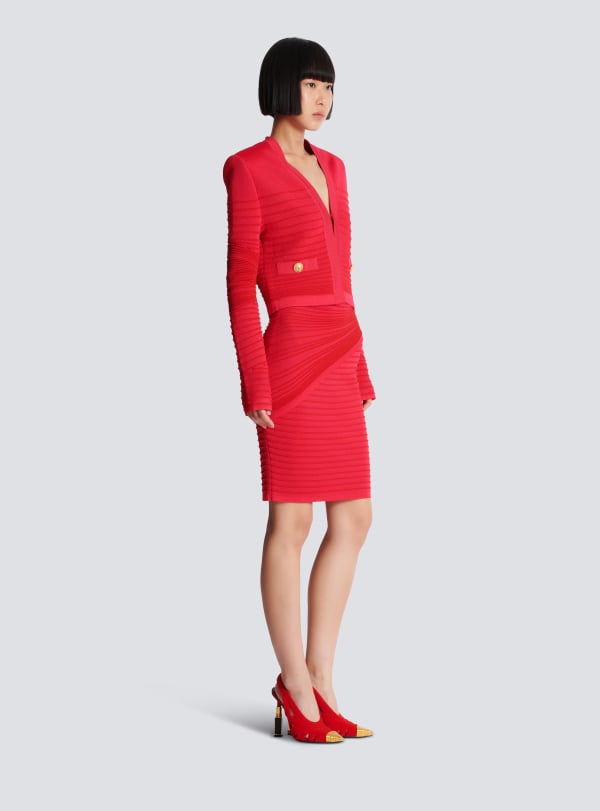 Balmain Paris Cardigan Bord-à-bord En Maille Rose - Femme