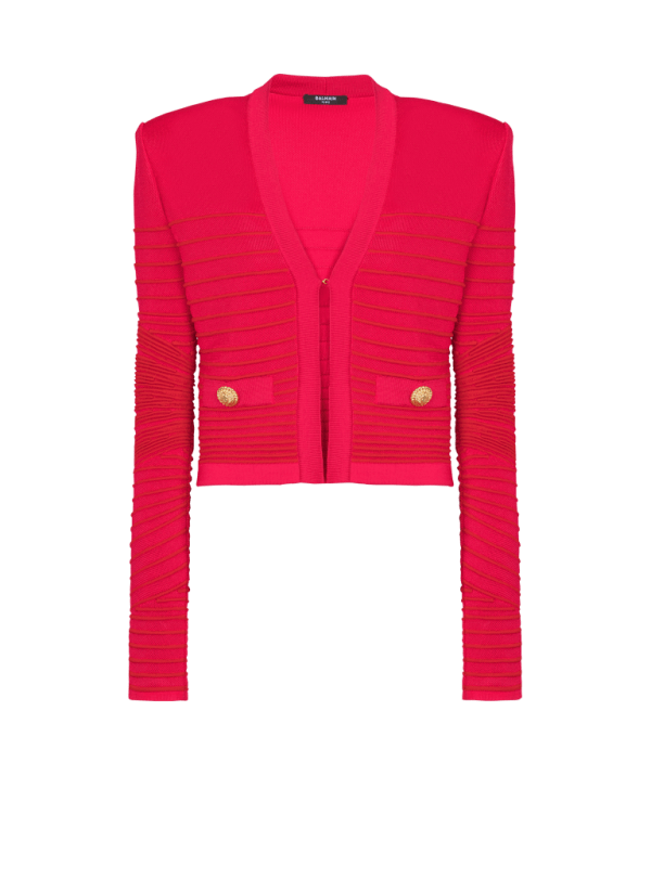 balmain paris Cardigan bord-à-bord en maille rose - Femme