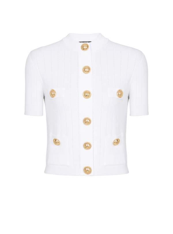 balmain paris Cardigan en maille 4 poches blanc - Femme