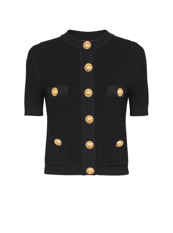 balmain paris Cardigan en maille 4 poches noir - Femme