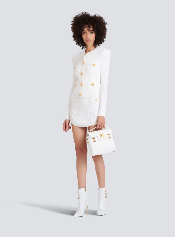 Balmain Paris Cardigan En Maille à Boutons Dorés Blanc - Femme