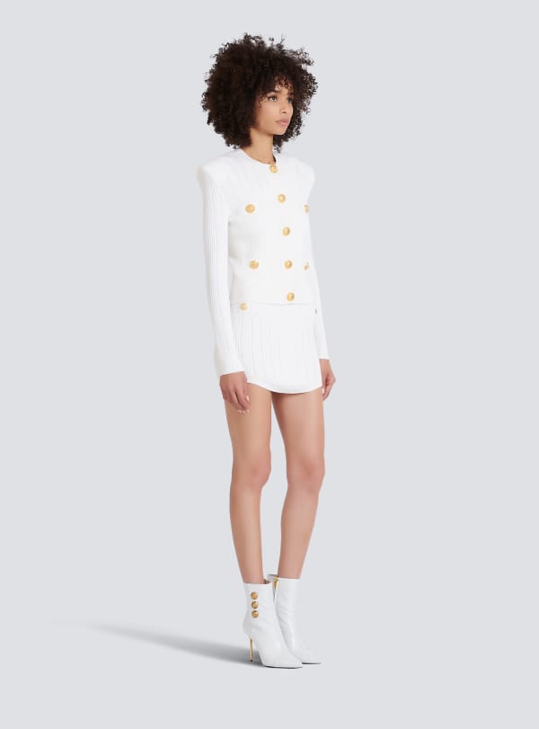 Balmain Paris Cardigan En Maille à Boutons Dorés Blanc - Femme