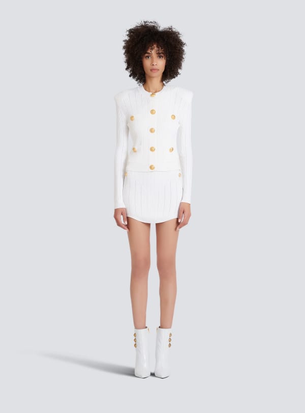 Balmain Paris Cardigan En Maille à Boutons Dorés Blanc - Femme
