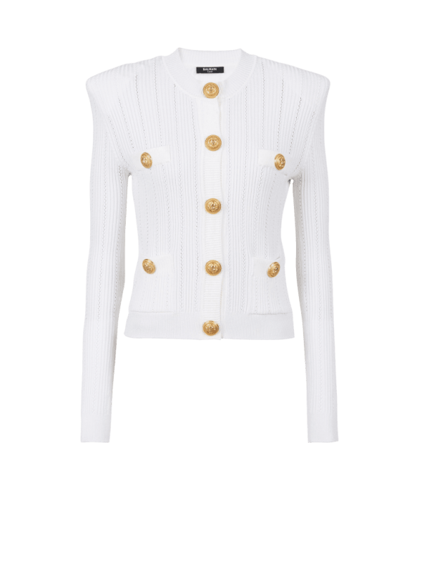 balmain paris Cardigan en maille à boutons dorés blanc - Femme