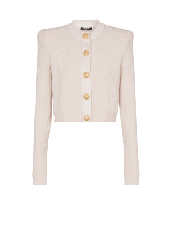 balmain paris Cardigan en maille à monogramme PB Labyrinthe beige - Femme