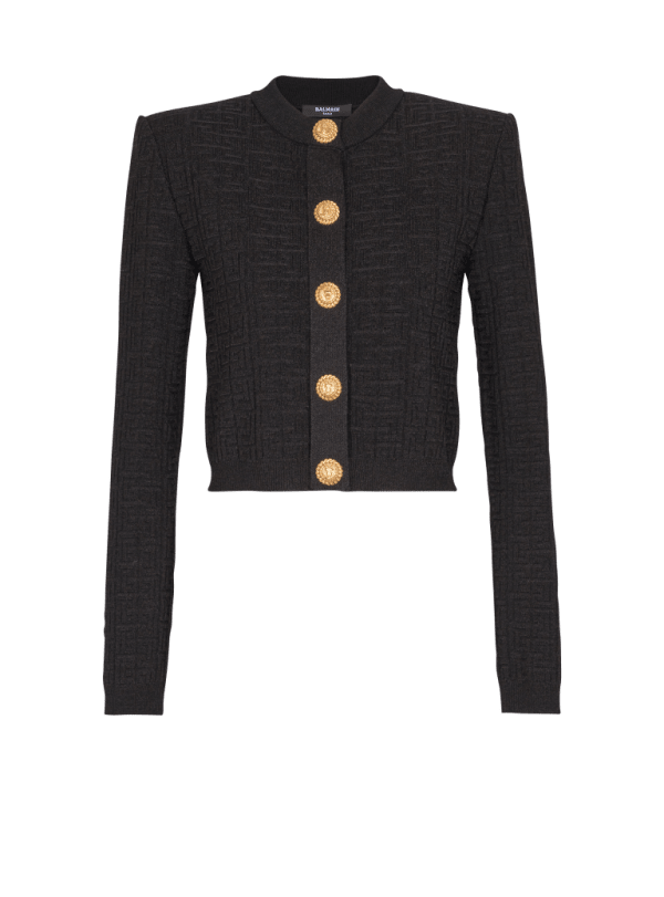 balmain paris Cardigan en maille à monogramme PB Labyrinthe noir - Femme