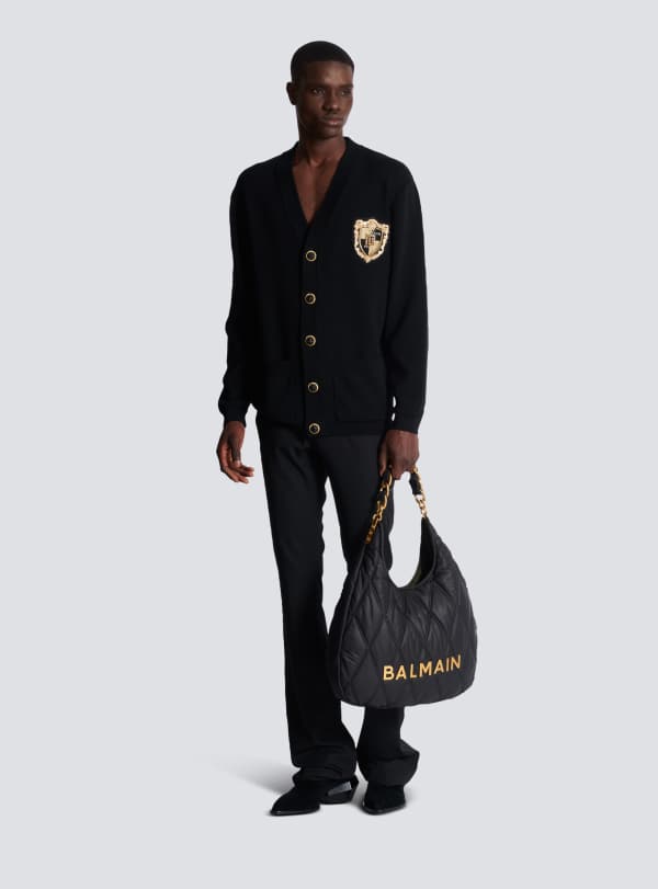 Balmain Paris Cardigan En Maille Avec Patch Brodé Noir - Homme
