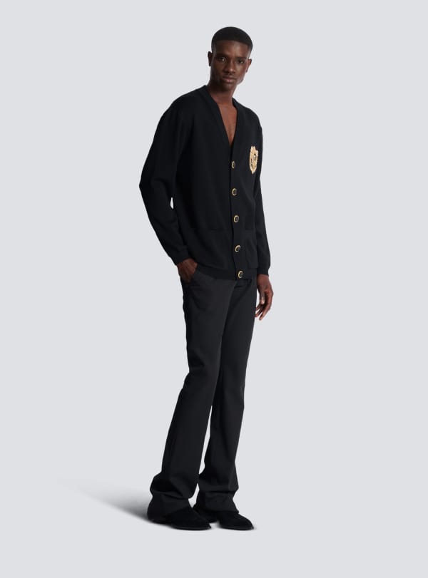 Balmain Paris Cardigan En Maille Avec Patch Brodé Noir - Homme