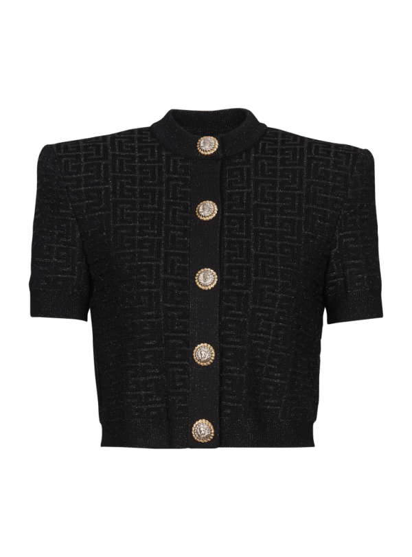 balmain paris Cardigan en maille monogramme PB Labyrinthe noir - Femme