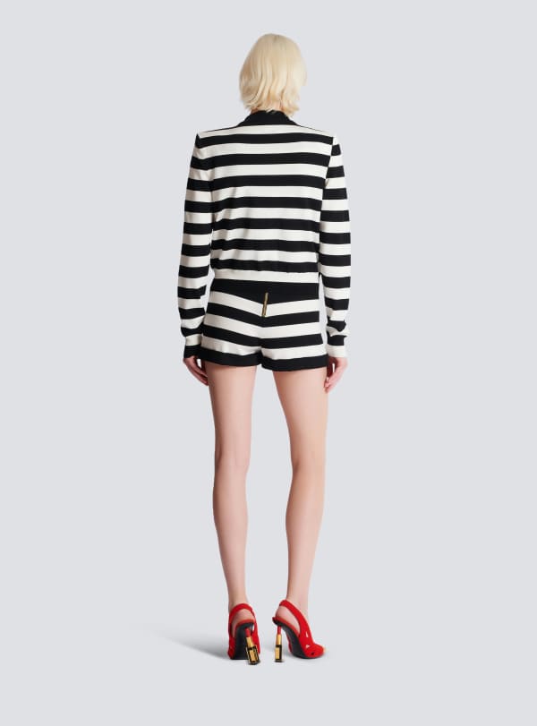 Balmain Paris Cardigan En Maille Motif Face Marinière Noir - Femme
