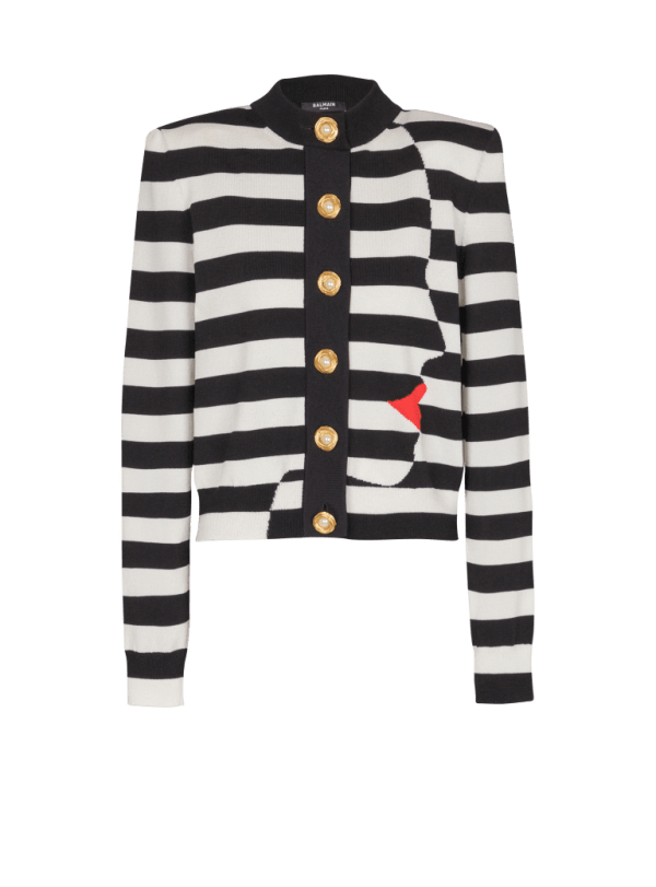 balmain paris Cardigan en maille motif Face Marinière noir - Femme