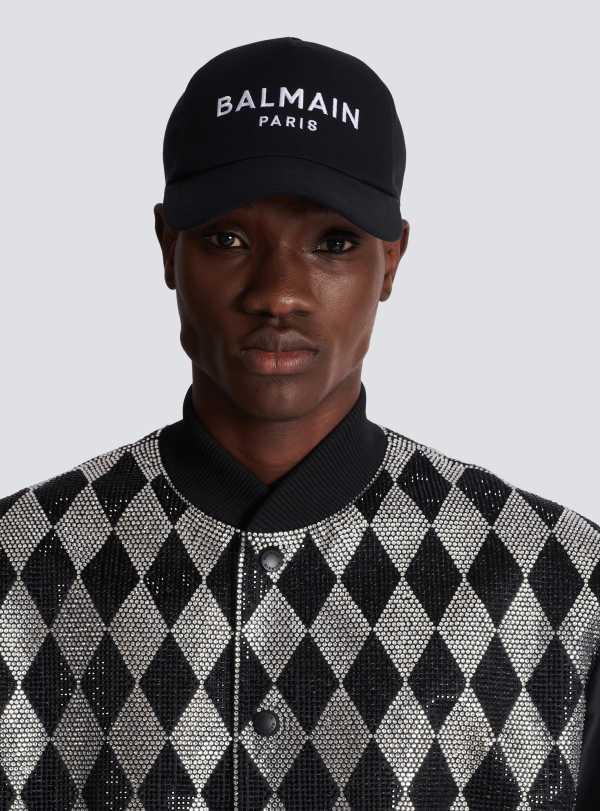 Balmain Paris Casquette En Coton Avec Broderie Balmain Paris Noir - Homme