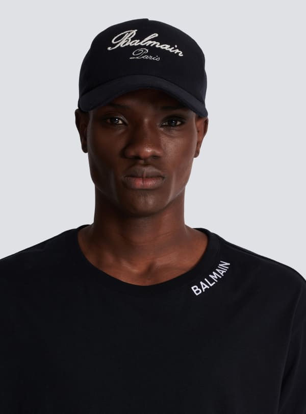 Balmain Paris Casquette En Coton Avec Broderie Balmain Signature Noir - Homme