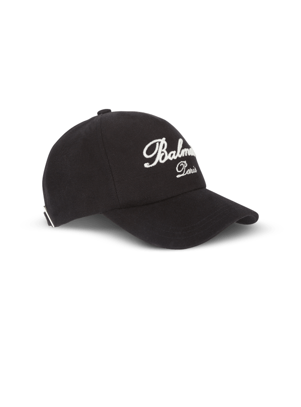 Balmain Paris Casquette En Coton Avec Broderie Balmain Signature Noir - Homme