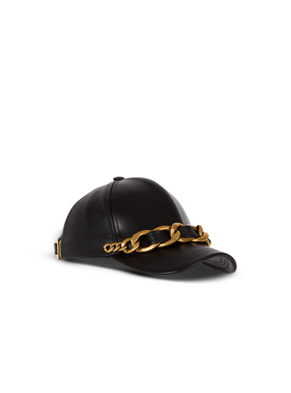 Balmain Paris Casquette En Cuir D'agneau Avec Chaîne Noir - Femme