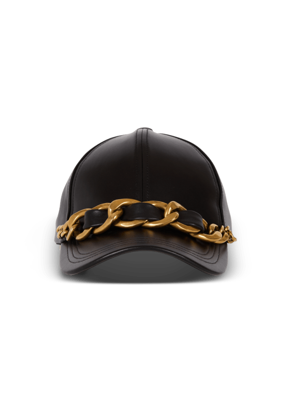 balmain paris Casquette en cuir d'agneau avec chaîne noir - Femme