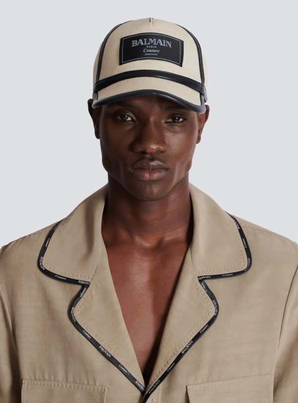 Balmain Paris Casquette En Toile à étiquette Balmain Couture Beige - Homme