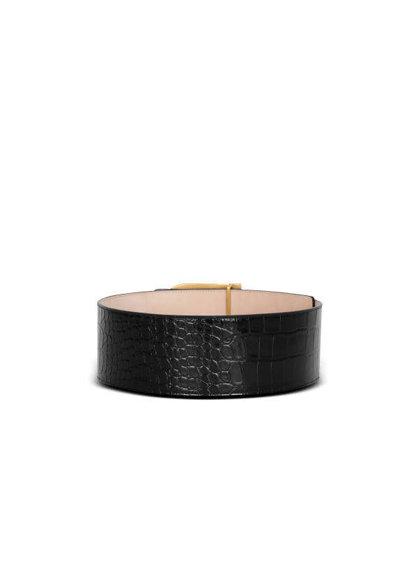 Balmain Paris Ceinture B-Belt En Cuir Effet Crocodile Noir - Femme