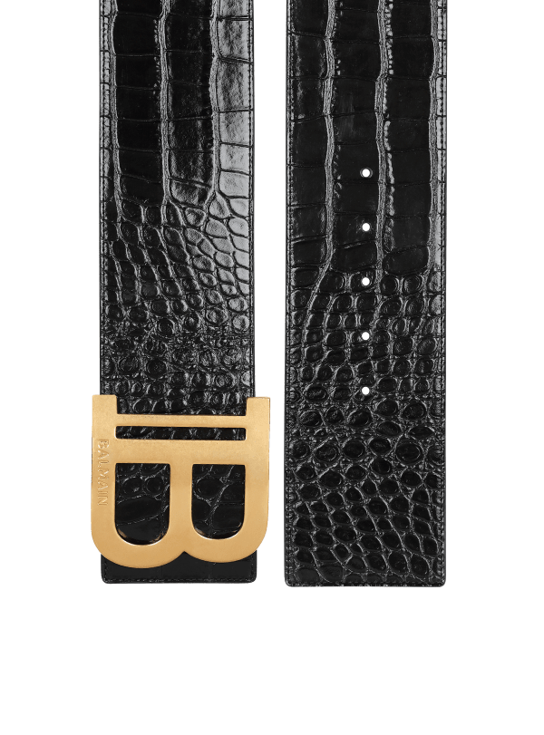 Balmain Paris Ceinture B-Belt En Cuir Effet Crocodile Noir - Femme