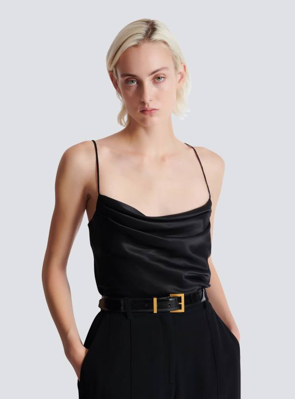 Balmain Paris Ceinture Parfum En Cuir Verni Strié Noir - Femme