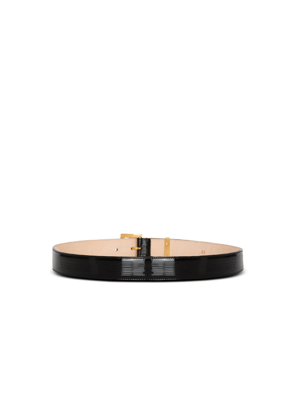 Balmain Paris Ceinture Parfum En Cuir Verni Strié Noir - Femme