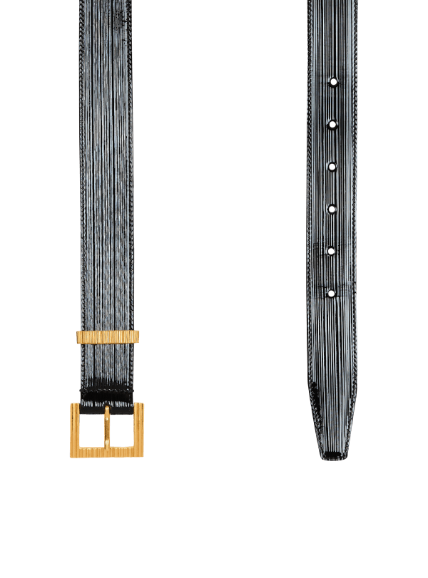 Balmain Paris Ceinture Parfum En Cuir Verni Strié Noir - Femme