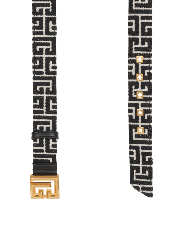 Balmain Paris Ceinture PB Belt En Jacquard Monogramme Noir - Femme