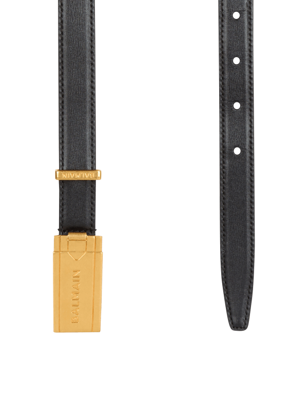Balmain Paris Ceinture Plaque Balmain En Cuir De Veau Noir - Homme
