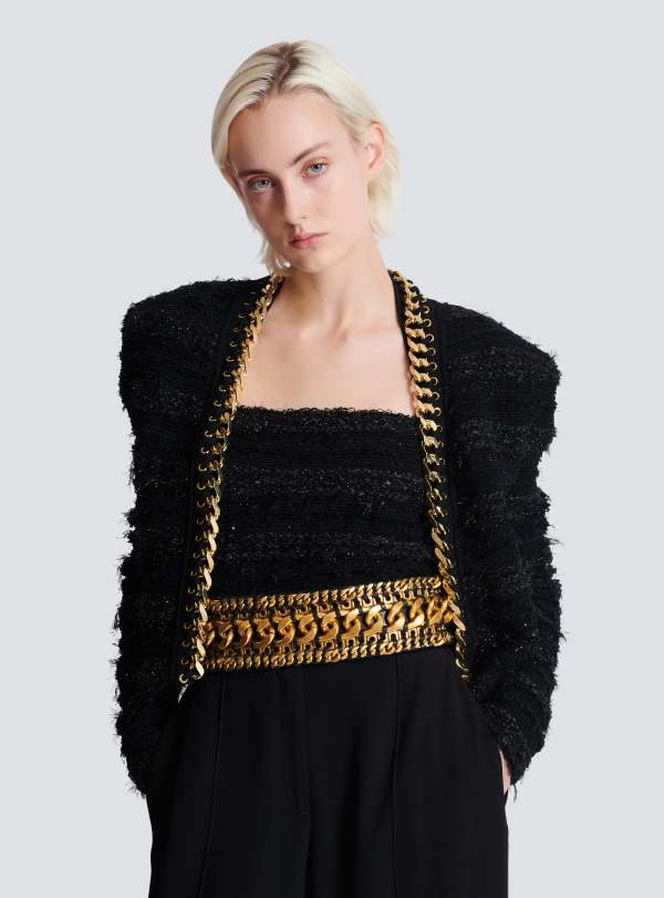 Balmain Paris Ceinture Taille Haute En Cuir Et Chaînes Tressés Noir - Femme