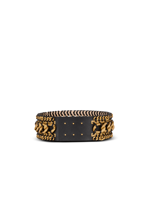 Balmain Paris Ceinture Taille Haute En Cuir Et Chaînes Tressés Noir - Femme