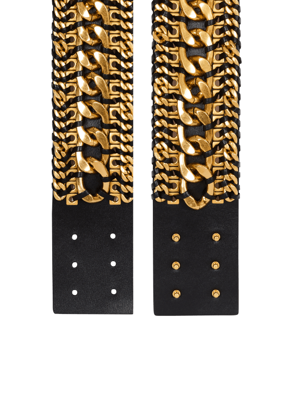 Balmain Paris Ceinture Taille Haute En Cuir Et Chaînes Tressés Noir - Femme